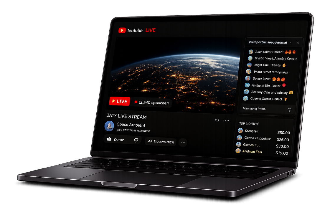 YouTube live на ноутбуке